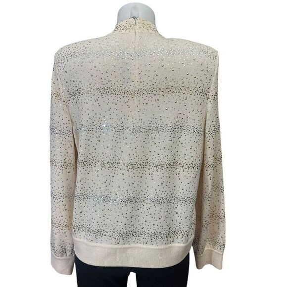 St. John Evening Embellished‎ Gold Silver Cream Mock Neck Sweater Size M Vintage - Picture 4 of 11